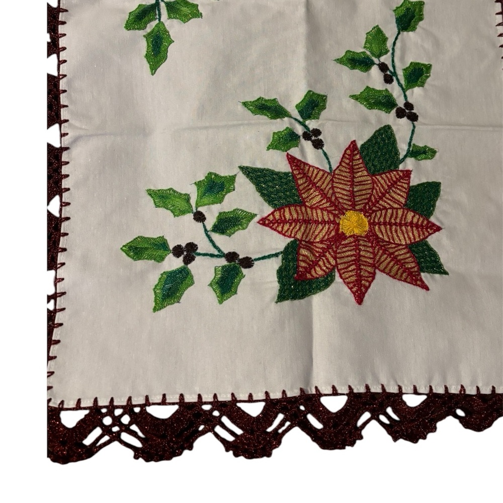 Embroidered Tablecloth with Poinsettia Design